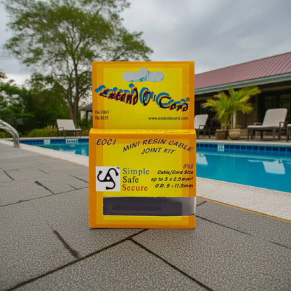 Yellow box  'Extend a Cord' by a poolside