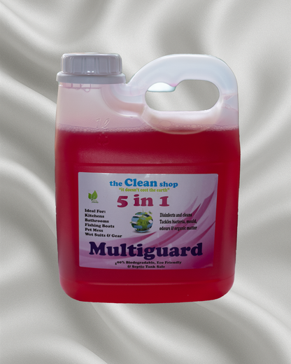 Red container labeled 'Multiguard' with a white label on a gray background