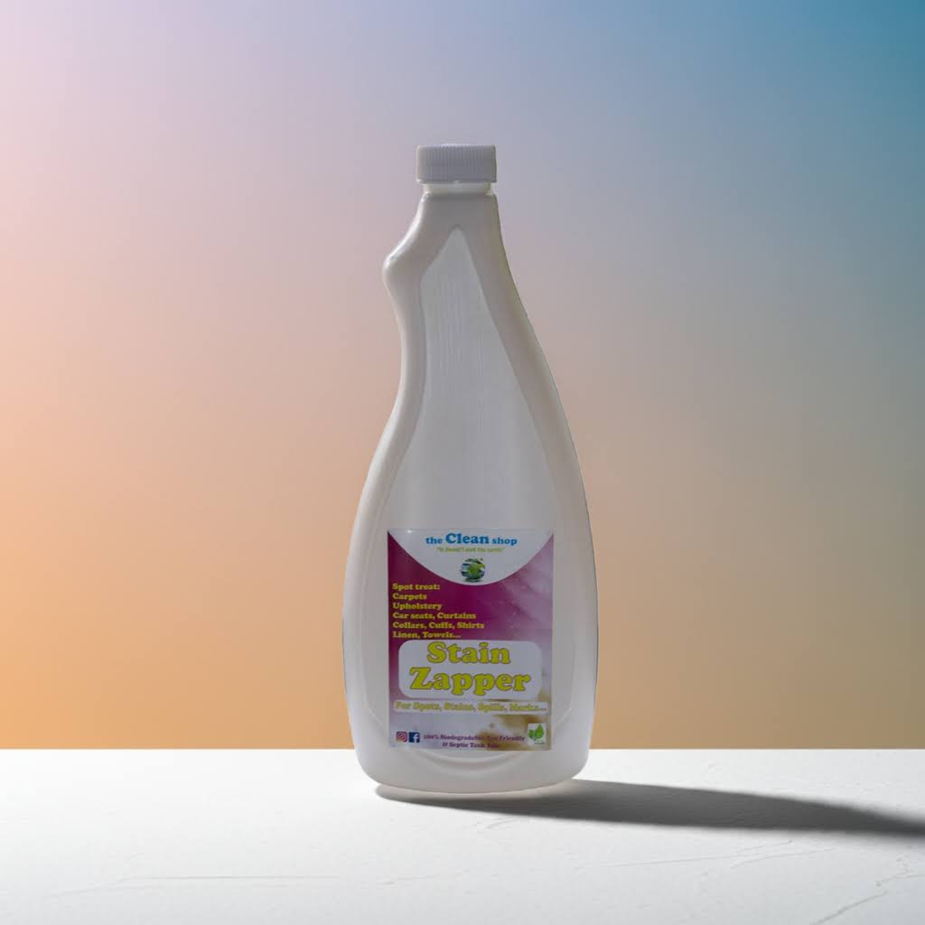 Bottle of Stain Zapper on a gradient background